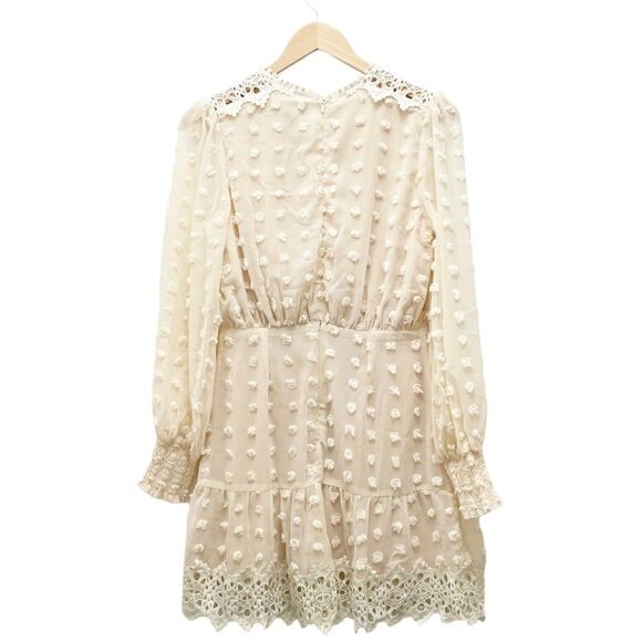 Lulus Lust or Love Cream Embroidered Lace Long Sleeve Dress Women’s Size Small - Picture 3 of 16